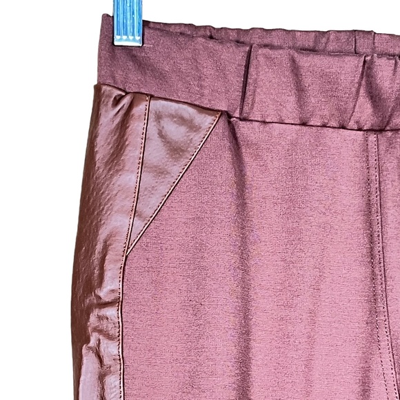 Iman Terracotta Colored Knit Leggings With Leather Trim Small NWT - Picture 3 of 10